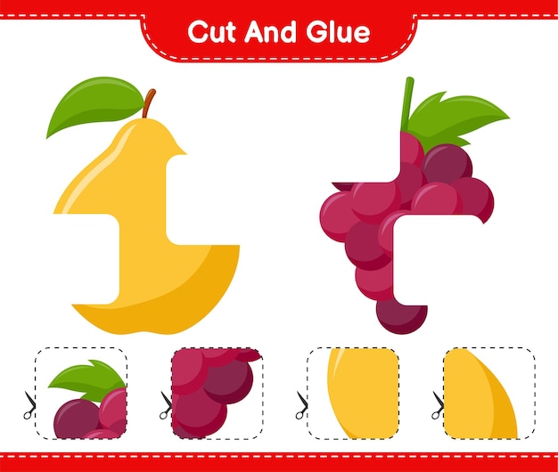 Cut and glue, cut parts of Fruits and glue them. Educational children game, printable worksheet 