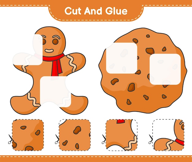 Cut and glue cut parts of Gingerbread Cookies and glue them Educational children game printable worksheet vector illustration