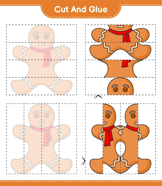 Cut and glue cut parts of Gingerbread Man and glue them Educational children game printable worksheet vector illustration