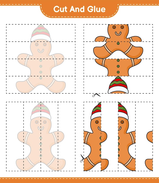 Cut and glue cut parts of Gingerbread Man and glue them Educational children game printable worksheet vector illustration