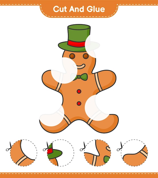 Cut and glue cut parts of Gingerbread Man and glue them Educational children game printable worksheet vector illustration