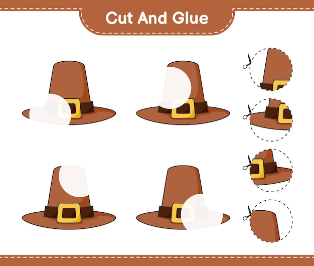 Cut and glue, cut parts of Hat and glue them. Educational children game, printable worksheet, vector illustration