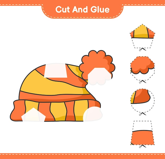 Cut and glue, cut parts of Hat and glue them. Educational children game, printable worksheet, vector illustration