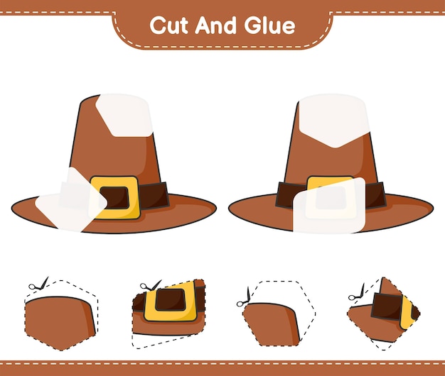 Cut and glue, cut parts of Hat and glue them. Educational children game, printable worksheet, vector illustration