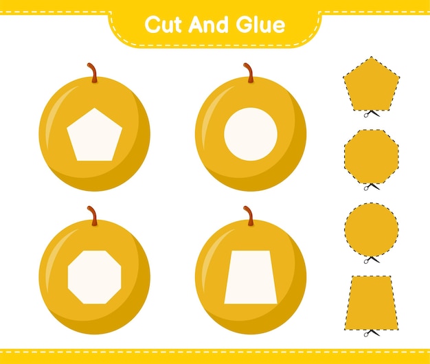 Cut and glue, cut parts of Honey Melon and glue them. Educational children game, printable worksheet 