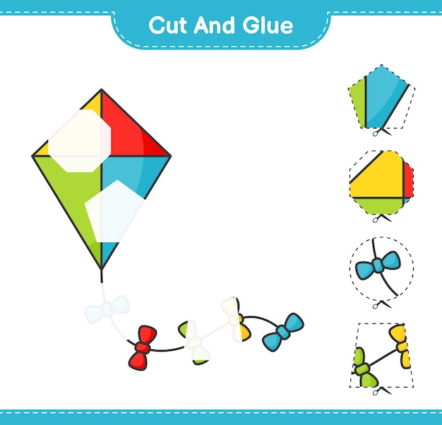 Taglia e incolla parti tagliate di kite e incollale foglio di lavoro stampabile per giochi educativi per bambini