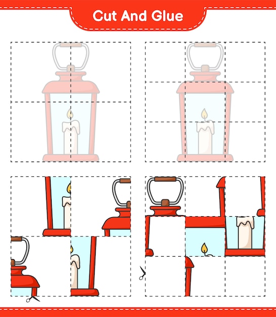 Cut and glue, cut parts of Lantern and glue them. Educational children game, printable worksheet, vector illustration