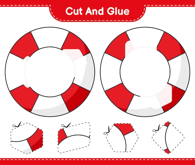 Cut and glue, cut parts of lifebuoy and glue them. educational children game, printable worksheet, vector illustration