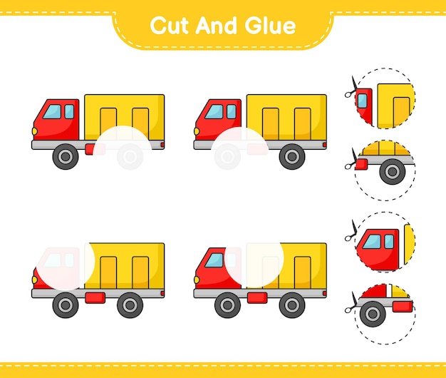 Cut and glue cut parts of Lorry and glue them Educational children game printable worksheet