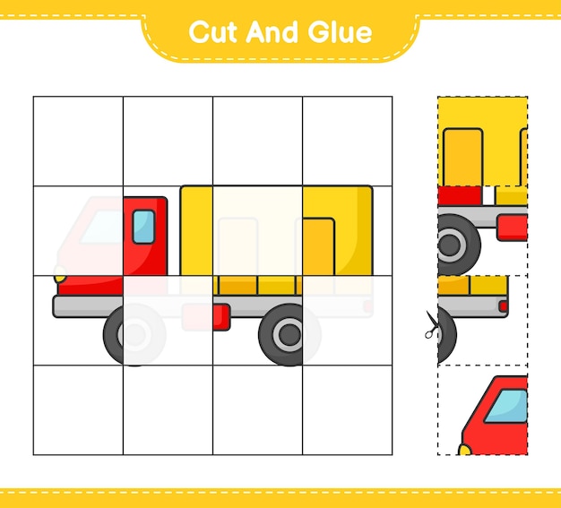 Cut and glue cut parts of Lorry and glue them Educational children game printable worksheet