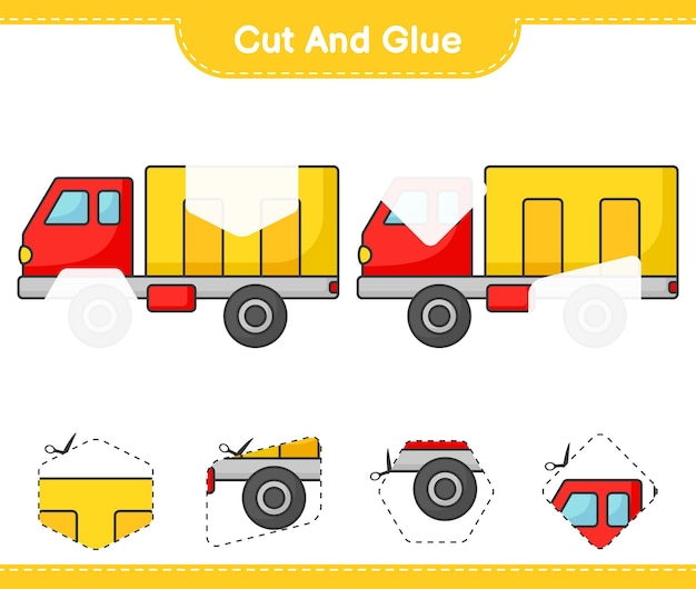 Вырежьте и склейте вырезанные части грузовика и склейте их Рабочий лист для распечатки развивающей детской игры