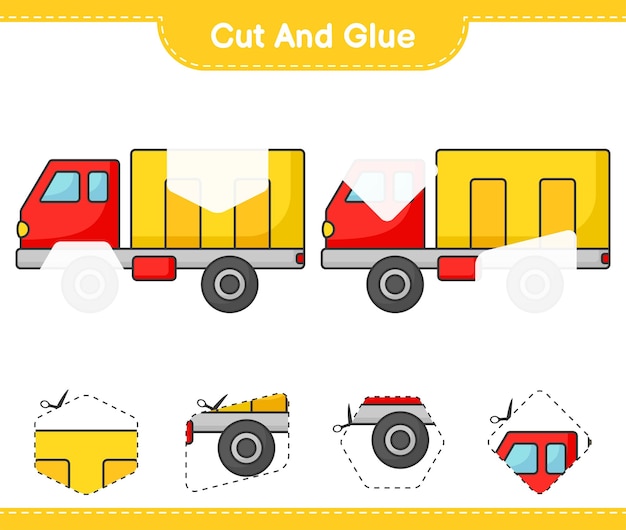 Cut and glue cut parts of Lorry and glue them Educational children game printable worksheet