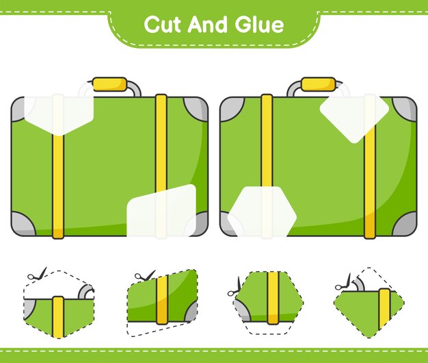 Cut and glue, cut parts of Luggage and glue them. Educational children game, printable worksheet, vector illustration