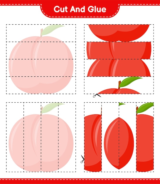 천도 복숭아 부분을 자르고 붙이고, 자르고 붙입니다. 교육용 어린이 게임, 인쇄 가능한 워크 시트