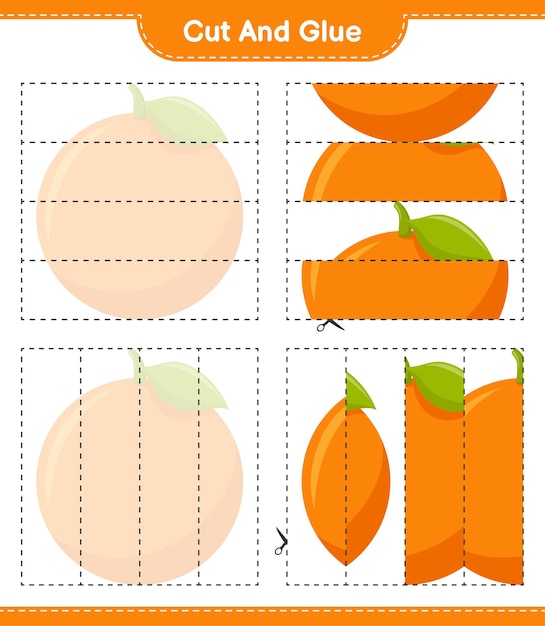 Cut and glue, cut parts of orange and glue them. educational children game, printable worksheet