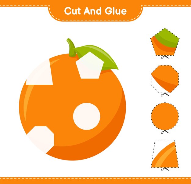 Vector cut and glue, cut parts of orange and glue them. educational children game, printable worksheet