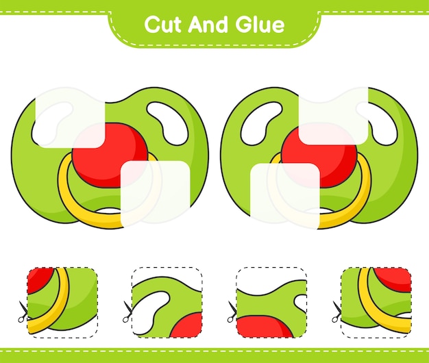 Cut and glue cut parts of Pacifier and glue them Educational children game printable worksheet