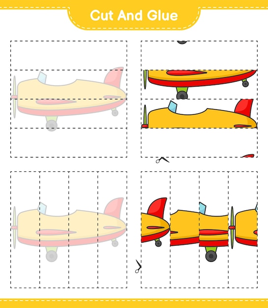 Cut and glue cut parts of Plane and glue them Educational children game printable worksheet