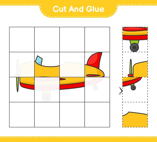 Cut and glue cut parts of Plane and glue them Educational children game printable worksheet