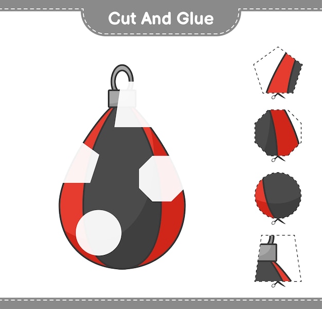 Cut and glue cut parts of punching bag and glue them educational children game printable worksheet vector illustration