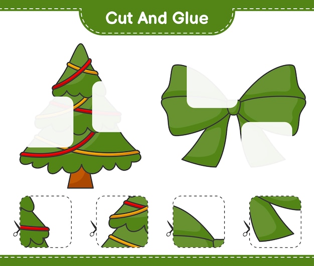 Вырежьте и склейте вырезанные части елки из лент и склейте их.