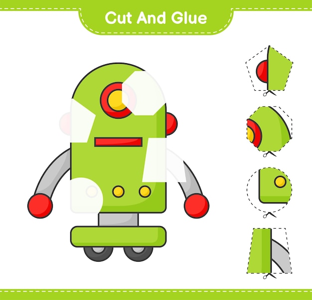 Вырежьте и склейте вырезанные части персонажа робота и склейте их Развивающая детская игра