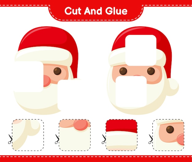 Cut and glue, cut parts of Santa Claus and glue them. Educational children game, printable worksheet