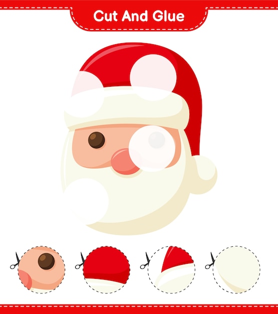 Cut and glue, cut parts of Santa Claus and glue them. Educational children game, printable worksheet