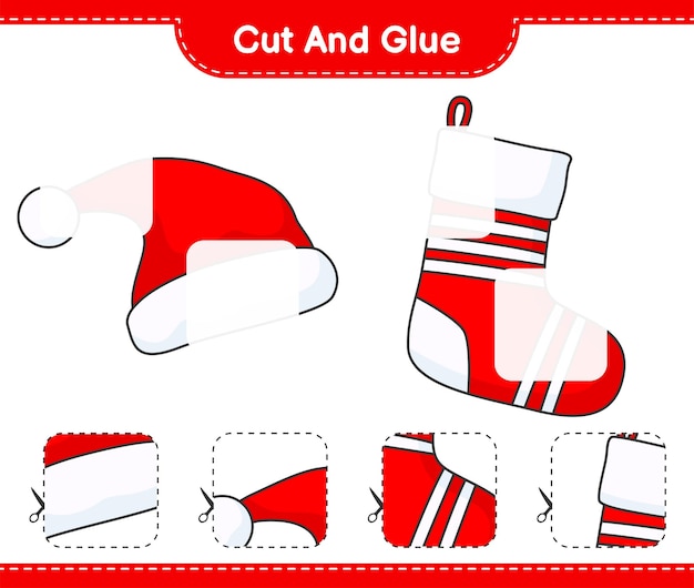 Cut and glue cut parts of Santa Hat Christmas Sock and glue them