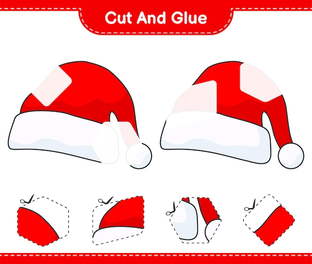 Cut and glue cut parts of Santa Hat and glue them Educational children game printable worksheet vector illustration