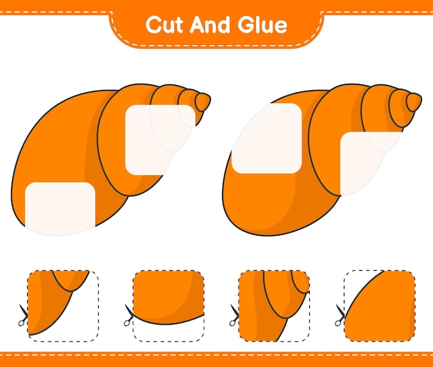 Cut and glue, cut parts of Sea Shells and glue them. Educational children game, printable worksheet, vector illustration