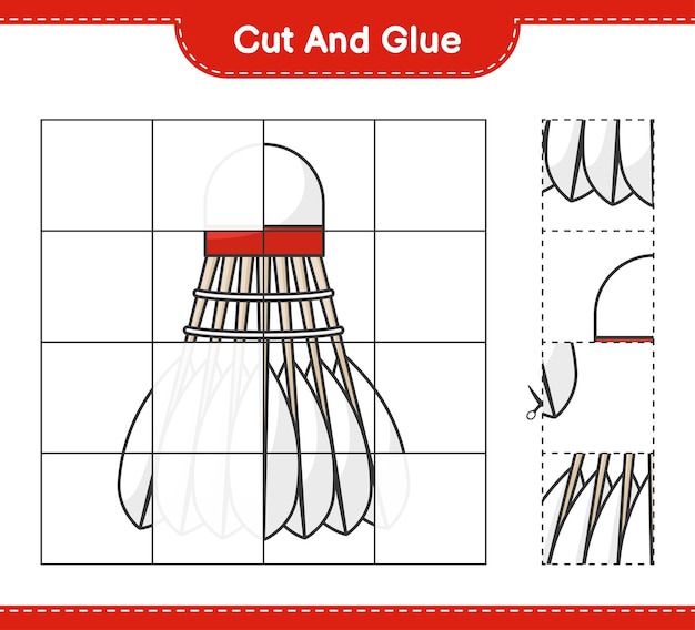 Cut and glue cut parts of Shuttlecock and glue them Educational children game printable worksheet vector illustration