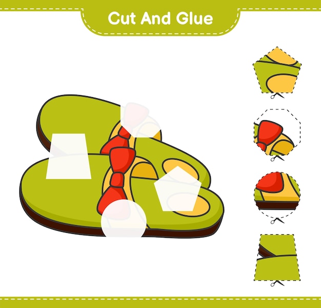 Cut and glue, cut parts of Slippers and glue them. Educational children game, printable worksheet, vector illustration