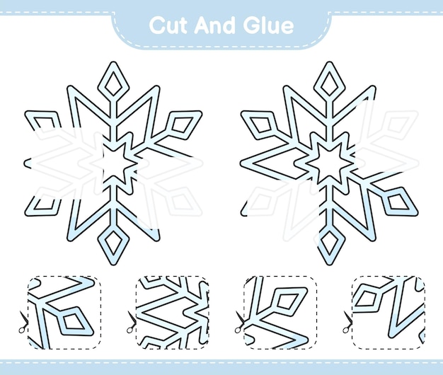 Cut and glue cut parts of Snowflake and glue them Educational children game printable worksheet vector illustration