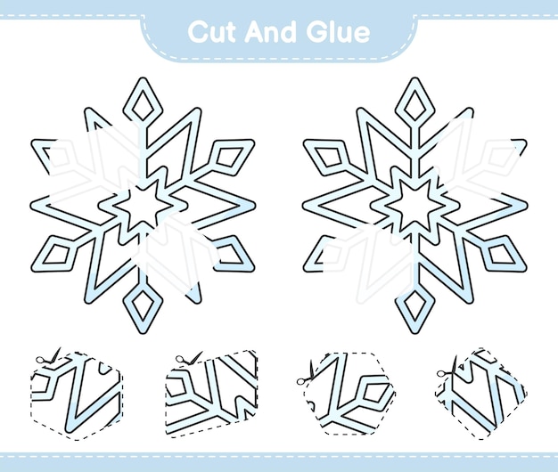 Cut and glue cut parts of Snowflake and glue them Educational children game printable worksheet vector illustration