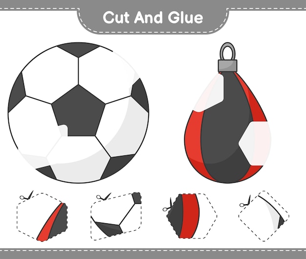 Cut and glue cut parts of Soccer Ball Punching Bag and glue them Educational children game printable worksheet vector illustration