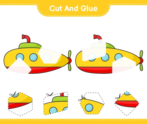 cut and glue cut parts of submarine and glue them educational children game printable worksheet