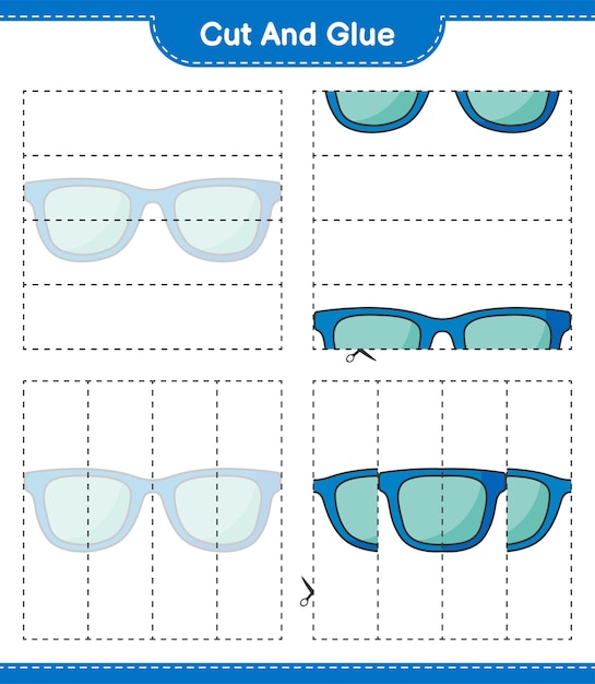 cut and glue, cut parts of sunglasses and glue them. educational children game, printable worksheet, vector illustration