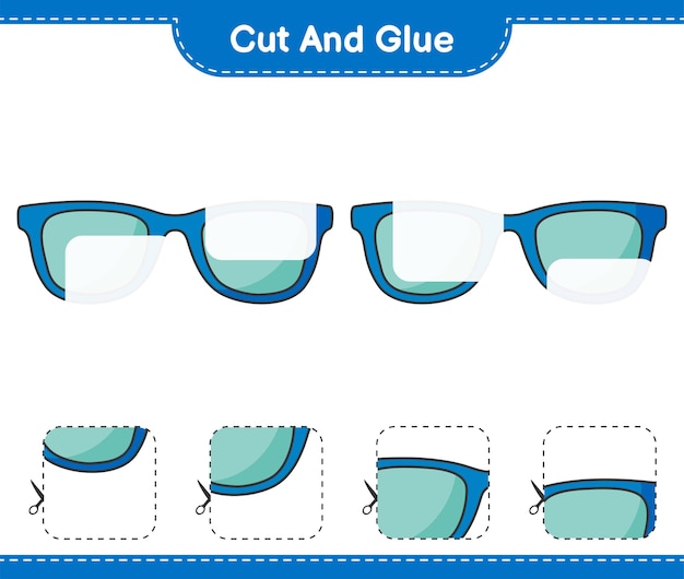 Cut and glue, cut parts of Sunglasses and glue them. Educational children game, printable worksheet, vector illustration