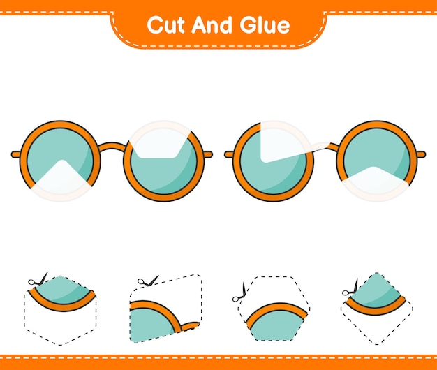 Cut and glue, cut parts of Sunglasses and glue them. Educational children game, printable worksheet, vector illustration