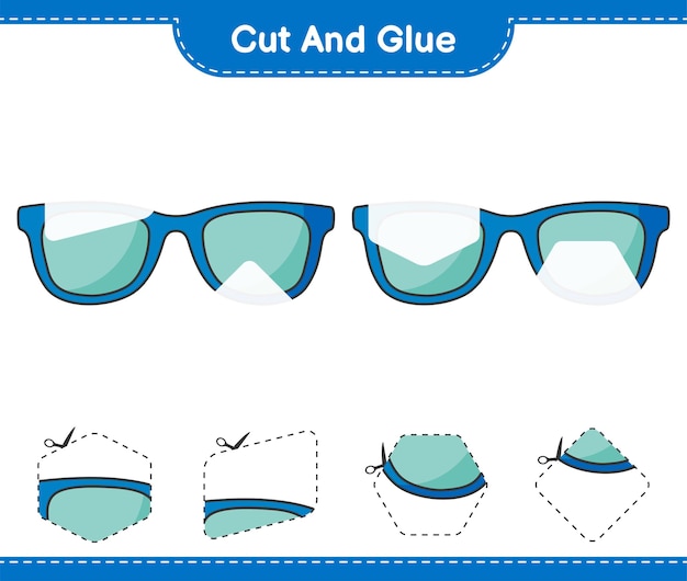 Cut and glue, cut parts of Sunglasses and glue them. Educational children game, printable worksheet, vector illustration