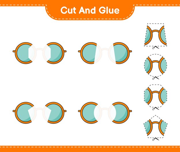 cut and glue, cut parts of sunglasses and glue them. educational children game, printable worksheet, vector illustration