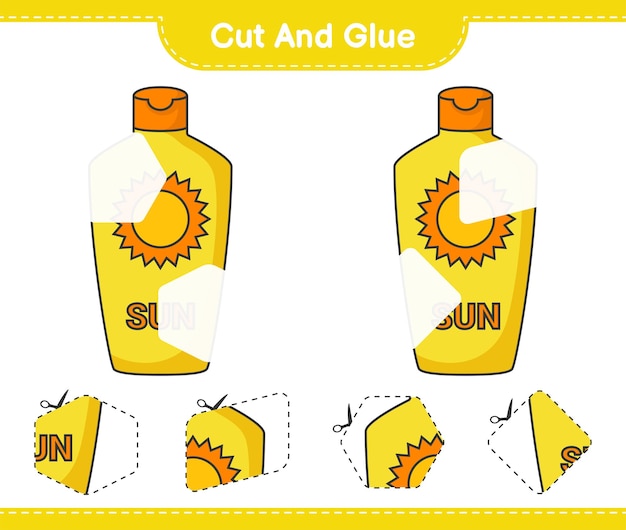 자외선 차단제의 잘라낸 부분을 잘라 붙이고 붙입니다. 교육용 어린이 게임 인쇄용 워크시트