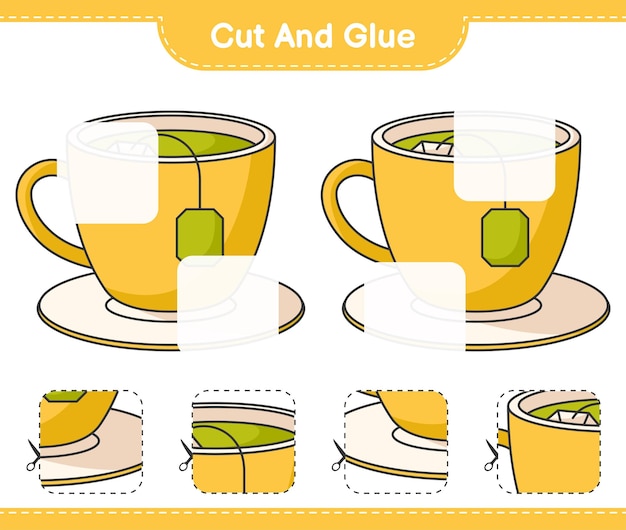 Cut and glue cut parts of Tea Cup and glue them Educational children game printable worksheet