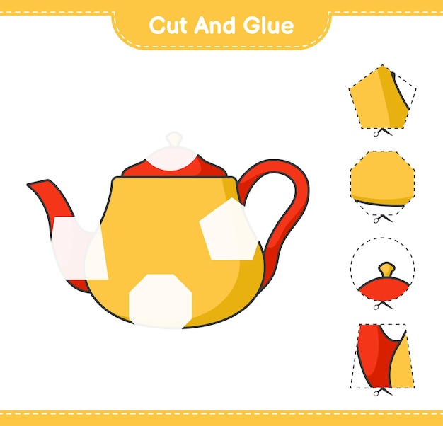 Cut and glue, cut parts of Teapot and glue them. Educational children game, printable worksheet, vector illustration