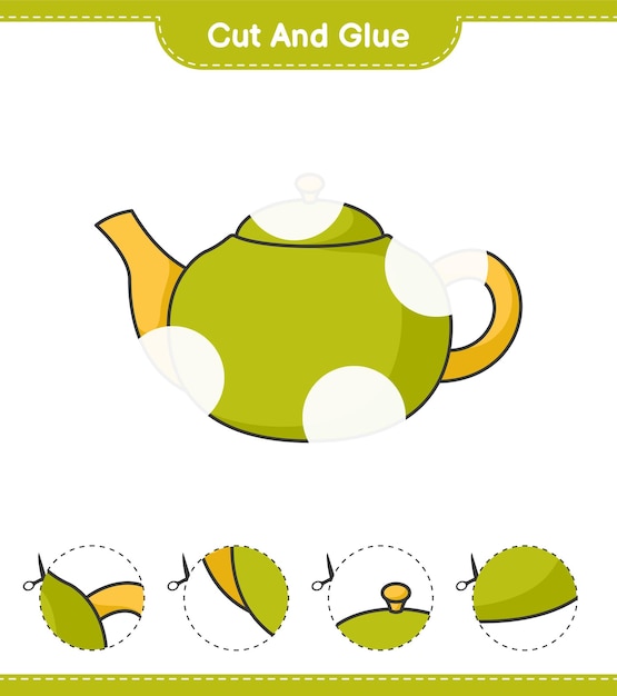 Cut and glue cut parts of teapot and glue them educational children game printable worksheet