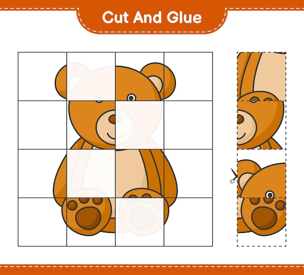 Cut and glue cut parts of Teddy Bear and glue them Educational children game printable worksheet