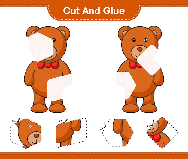 Cut and glue cut parts of Teddy Bear and glue them Educational children game printable worksheet