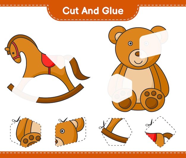 Cut and glue cut parts of Teddy Bear and Rocking Horse And glue them Educational children game