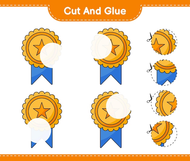 Cut and glue cut parts of Trophy and glue them Educational children game printable worksheet vector illustration